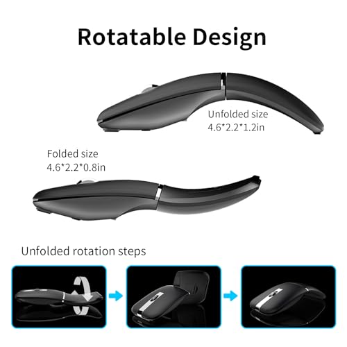 Bluetooth Arc Travel Mouse - Bt & 2.4G Wireless Dual Mode, Rechargeable Slim Rotatable Portable, 3 Adjustable Dpi, Usb Optical Computer Silent Mouse For Microsoft Laptop Pc Tablet - Graphite Black