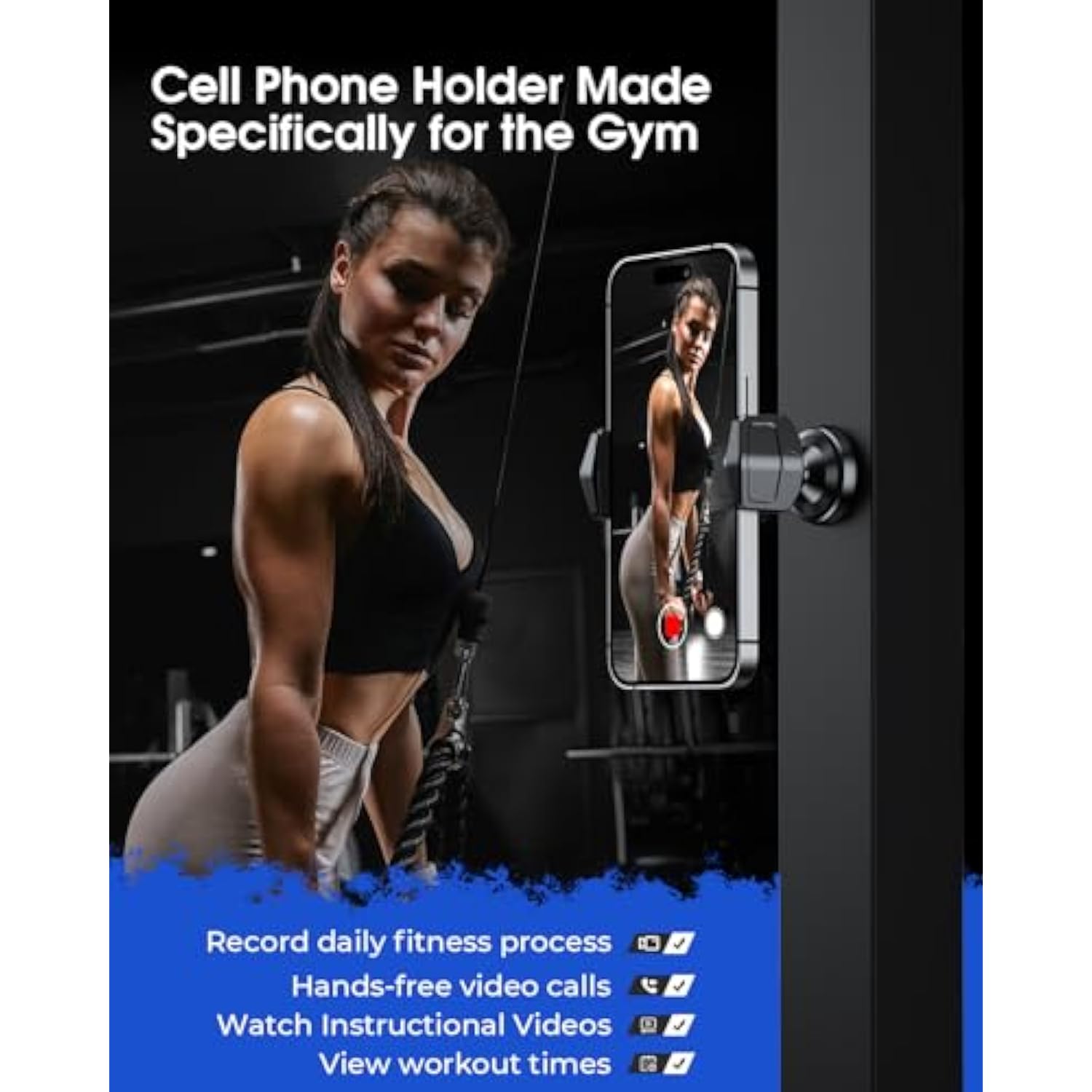 Gym Magnetic Phone Holder, 360° Rotatable Magnet Phone Holder For Gym Workout-Record, [N55 Super Magnet] Magnetic Cellphone Holder For All 4-7 Inch Smartphones