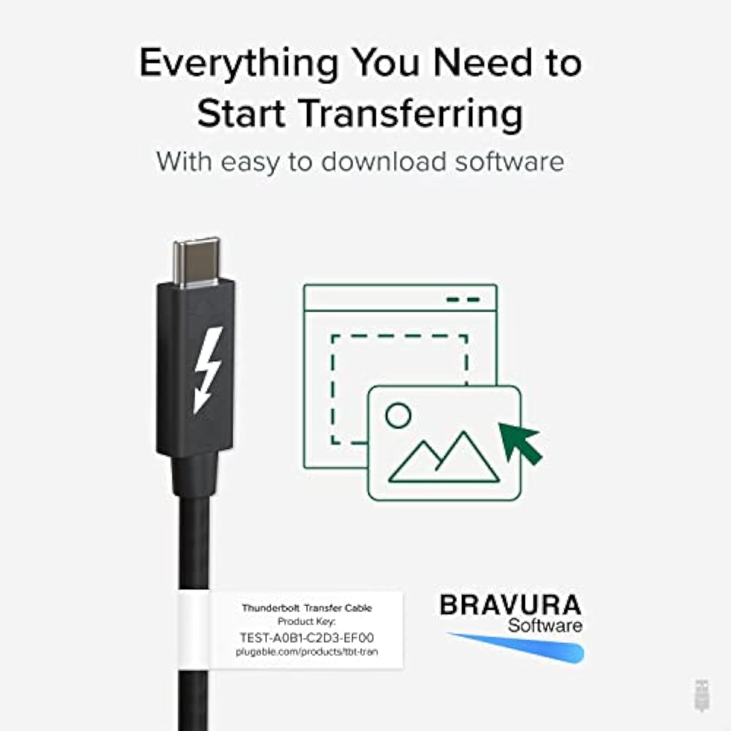 Windows Transfer Cable 6.6Ft (2M), Thunderbolt 10Gbps, Bundled With Bravura So