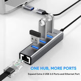 Usb And Usb C To Ethernet Adapter, 3.3Ft Long Cord,Aluminum 3 Ports Usb 3.0 Hu