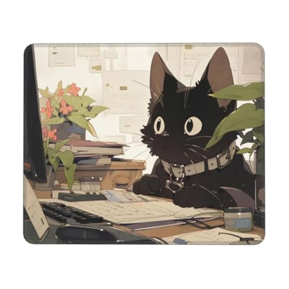 Funny Black Cat Mouse Pad Cute Small Mouse Pads For Desk Office Computer Mouse Pad For Laptop Wireless Mouse Anime Square Mousepad, Work Cat