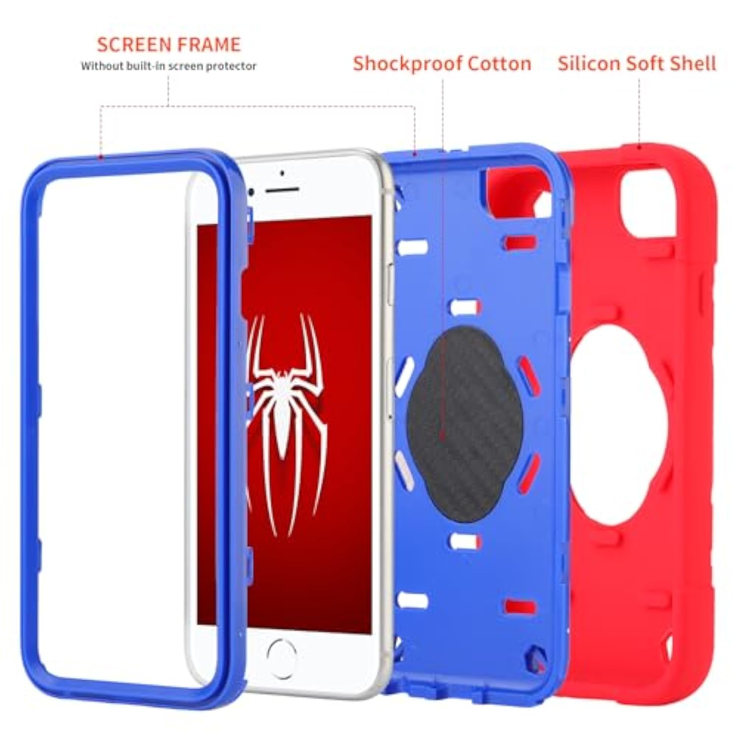 For Iphone Se 3Rd/2Nd Generation Case, Iphone 8/7/6/6S With Kickstand (Not For Plus Sized Models),Shockproof Hybrid Hard Pc Soft Rubber Iphone Se Case 2022/2020 Cover 4.7" For Kids (Red+Blue)