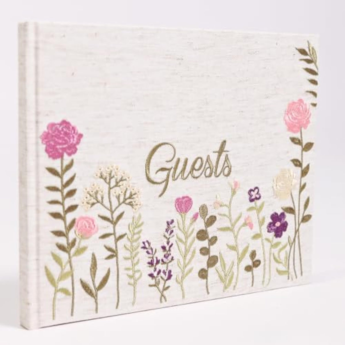 Linen Embroidered Photo Wedding Guest Book - Premium Hardcover Polaroid Guestbook For Wedding Reception, Baby Shower, Bridal Shower, Funeral, Engagements -160 Pages For Messages -10.25" × 8.25"