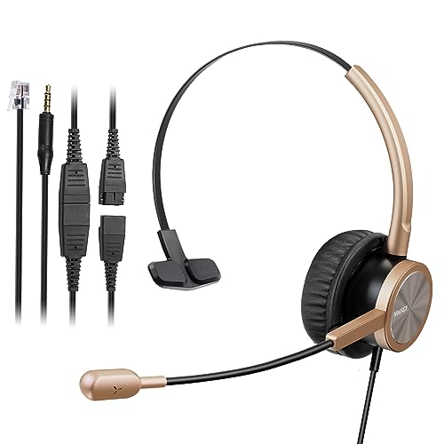 Telephone Headset with RJ9 for Cisco Phone Call Center Headset with Noise Cancelling Microphone with Extra 3.5mm Connector for Mobiles