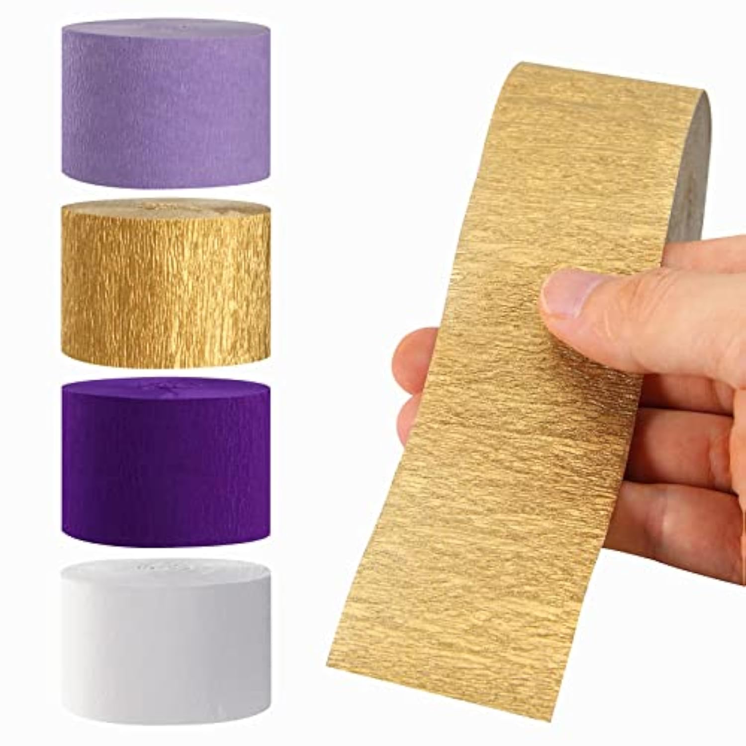 Purple-Gold Party Decorations Crepe-Paper Streamers - 8 Rolls White Purple Lavender Graduation Steamer Woman Birthday Wedding Bridal Shower Paper Garland Mothers Decor