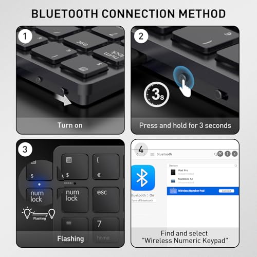 Bluetooth Number Pad Wireless Numeric Keypad Numpad 26 Keys Portable Mini Financial Accounting Rechargeable Numeric Pad For Windows Laptop Desktop, Pc, Notebook (Black)