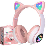 Kids Wireless Headphones Cat Ear Led Light Up Bluetooth Foldable Headphones Ov