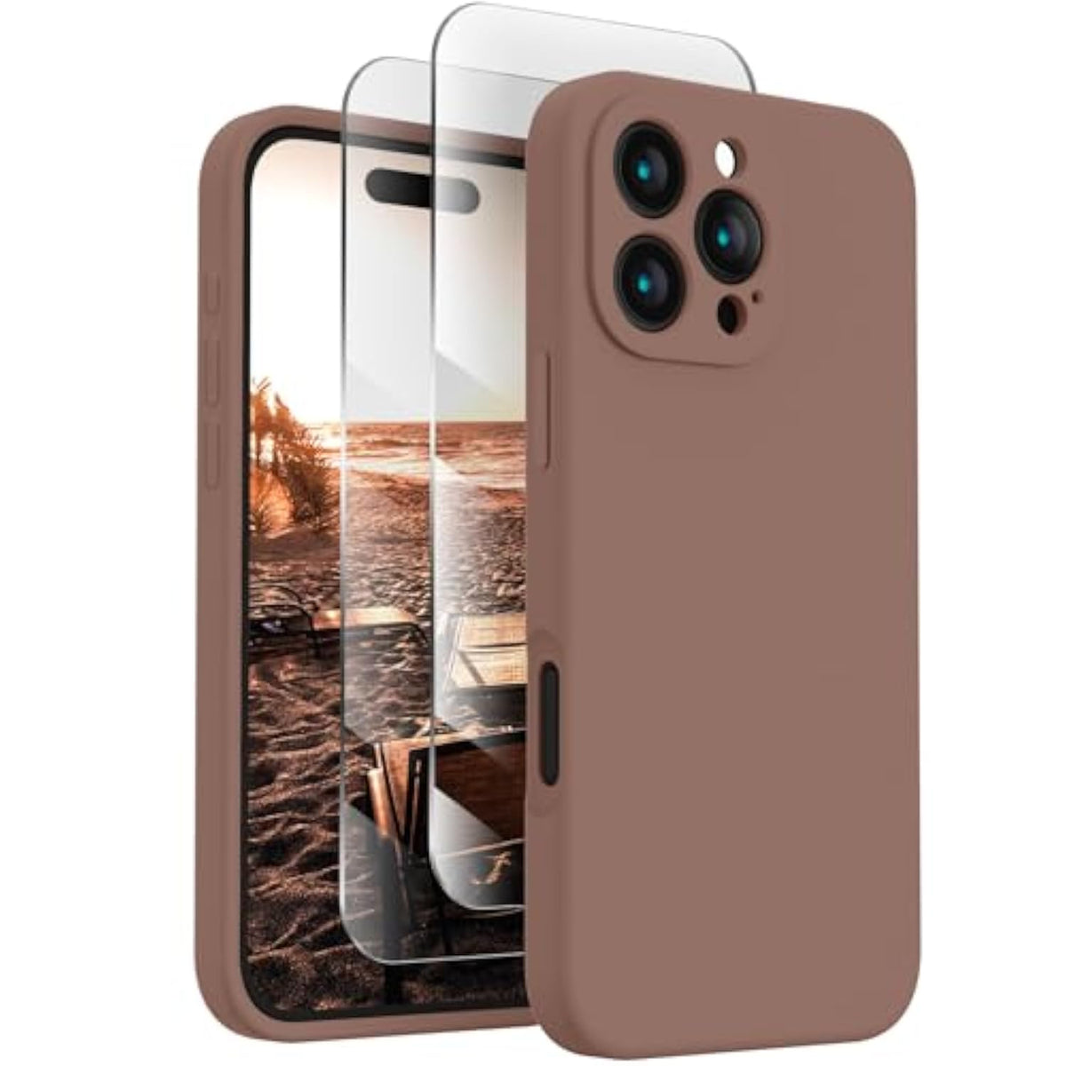 Designed For 16 Pro Max Case, Silicone Upgraded [Camera Protection] Phone Case With [2 Screen Protectors], Soft Anti-Scratch Microfiber Lining Inside, 2024, Light Brown