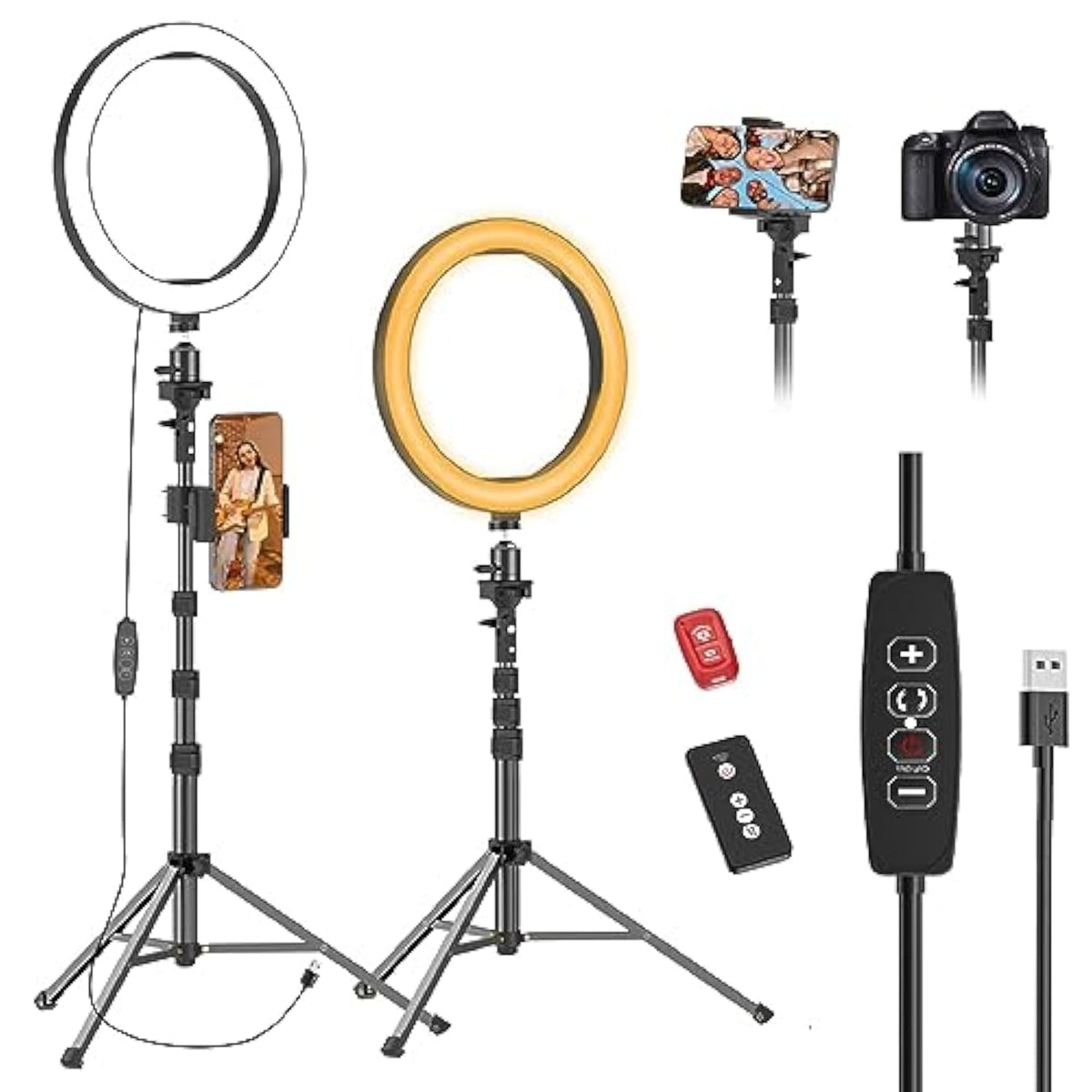 10" Ring Light With 55" Extendable Tripod Stands And Phone Holder, Dimmable Led Circle Round Light For Selfie Camera Photography/Makeup/Youtube Video/Vlogging/Live Streaming