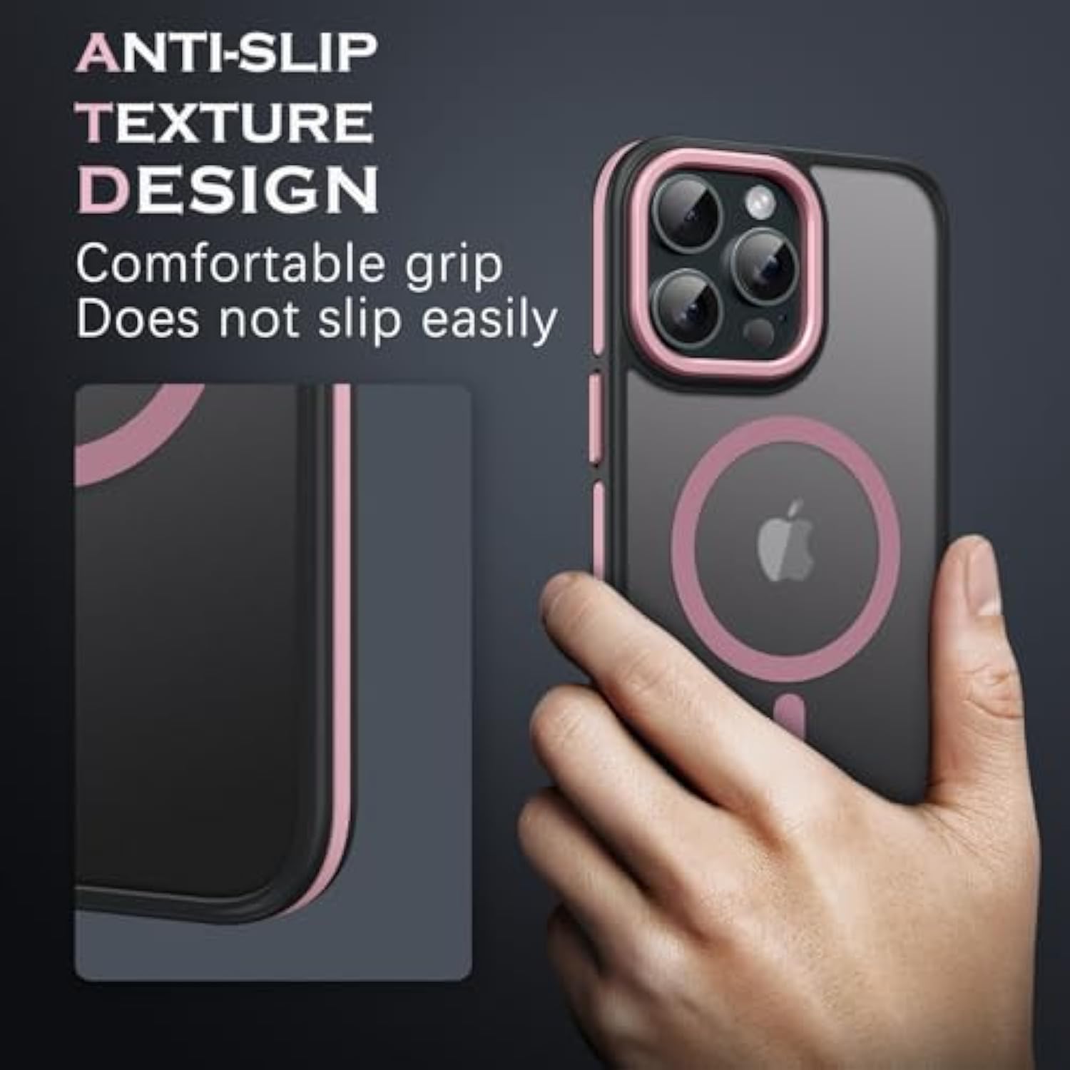 Case For Iphone 16 Pro Max, Magnetic Case [Compatible With Magsafe] Supports Wireless Charging Slim Translucent Matte Women Men Shockproof Protective Back Phone Cover 6.9 Inch, Black/Pink