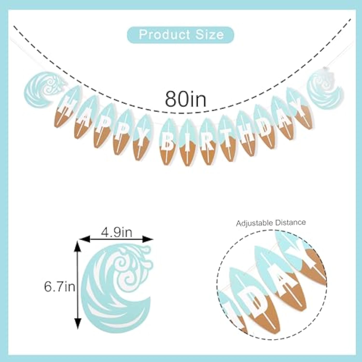 Surf Happy Birthday Banner - Surf 1St Birthday Decorations,The Big One Wave First Surfboard Banner,Beach Party Decorations (Surfbirthday)