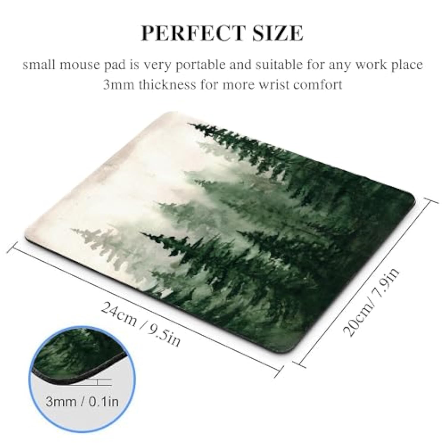 Green Forest Mouse Pad Mountain Tree Desk Mousepad Computer Gaming Office Small Cute Nature Scenery Aesthetic Vintage Large Wireless Mat Desktop Laptop Travel Square Medium Accessories Supplies
