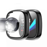 2 Pack Tpu Case For Fitbit Versa 3 Screen Protector, Soft Tpu Plated Bumper Full Around Electroplate Protective Cover Compatible With Fitbit Sense/Versa 3 Smartwatch (Black/Black)