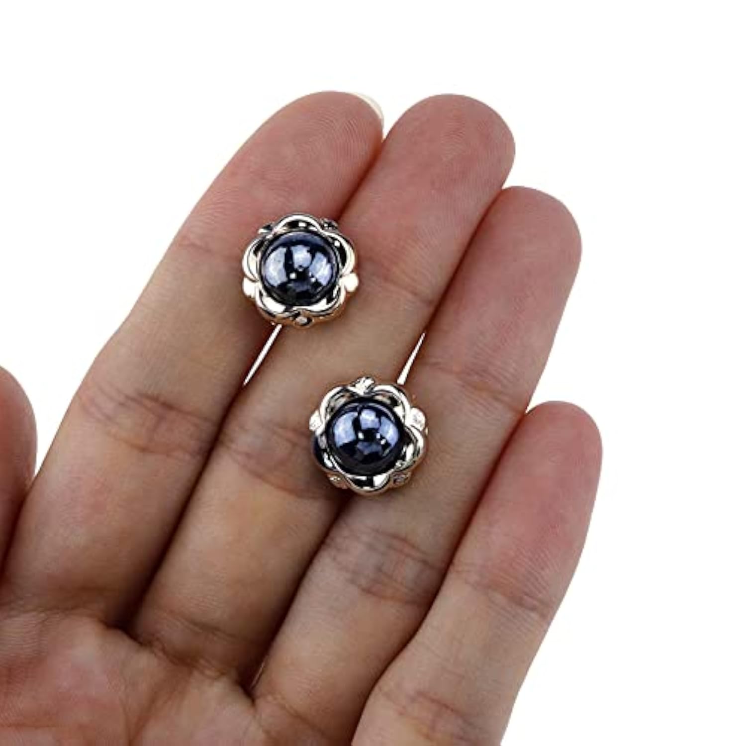100Pcs Blue Pearl Buttons Half Resin Dome Cap Plastic Base Single Hole
