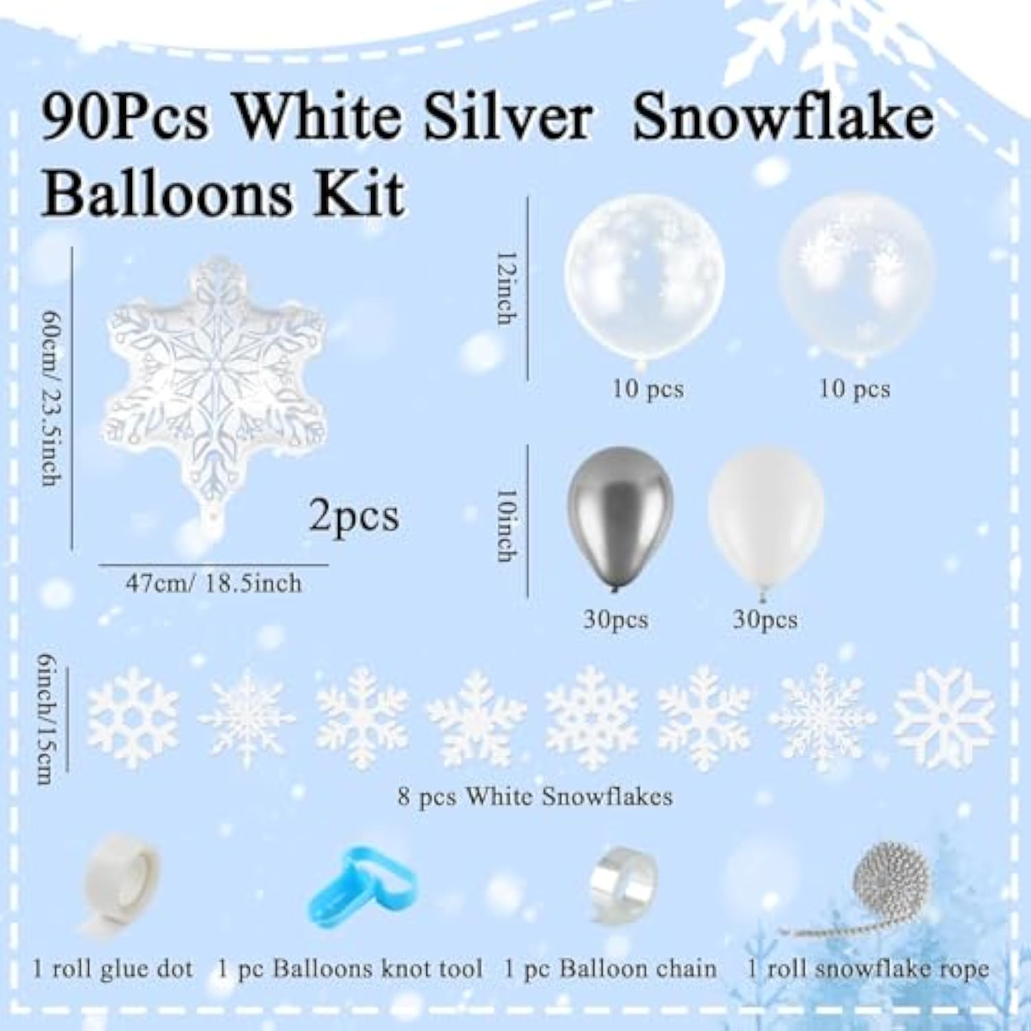 White Silver Snowflake Balloons Garland Arch Kit Metallic White Silver Confetti Latex Balloons With Clear Snowflake Decor For Winter Wonderland Christmas Baby Shower Birthday Party Decorations