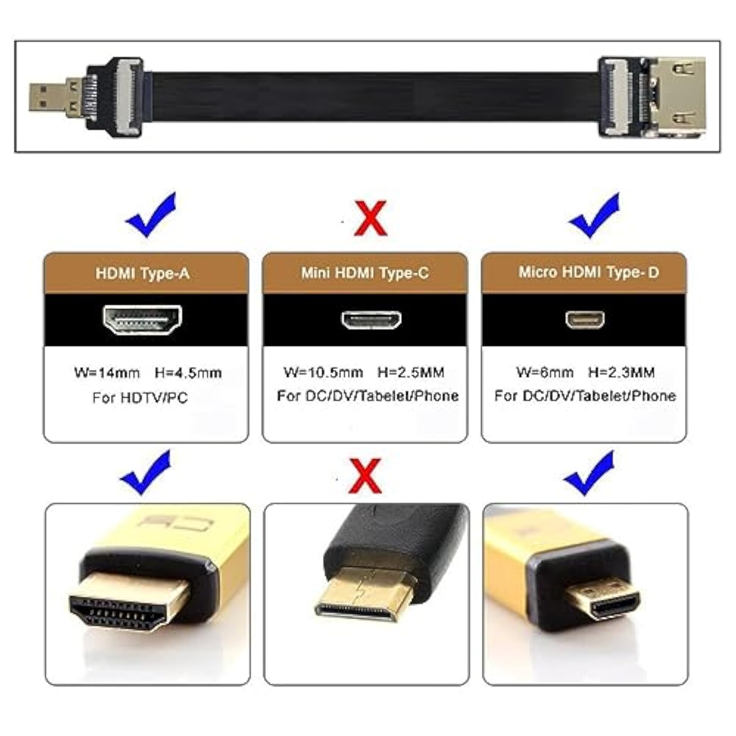 Cyfpv Micro Hdmi To Hdmi Female Extension Fpc Flat Cable 1080P For Fpv Hdtv Mu