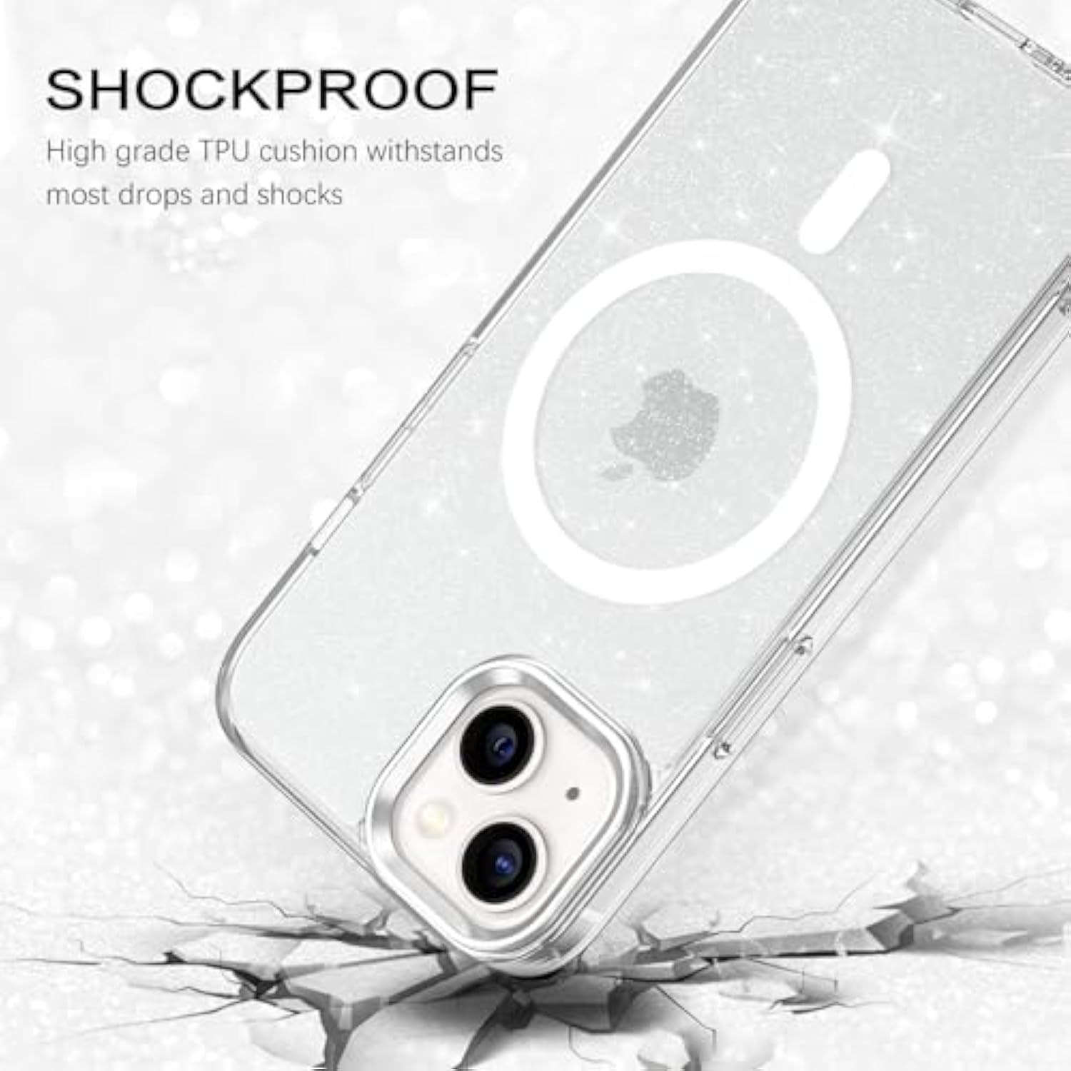 Magnetic For Iphone 13 Case & Iphone 14 Case, Clear Sparkly Glitter Iphone 14 Phone Case [Compatible With Magsafe]Shockproof Cute Women Girl Protective Cover Case For Iphone 13/14 6.1",Clear