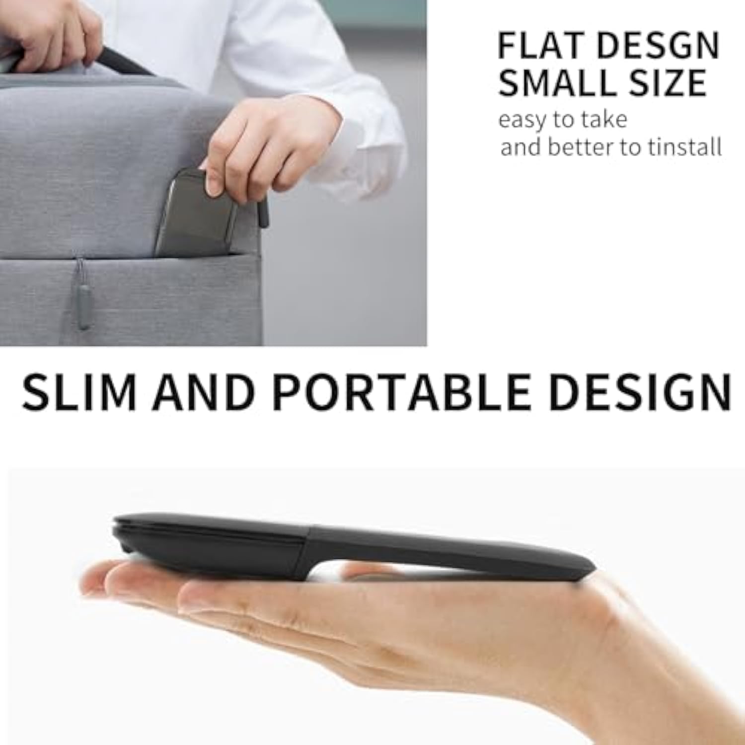 Bluetooth Arc Travel Mouse - Portable Mini Folding Mouse Without Usb Receiver, Foldable Mice Suitable For Laptop, Tablet - Black