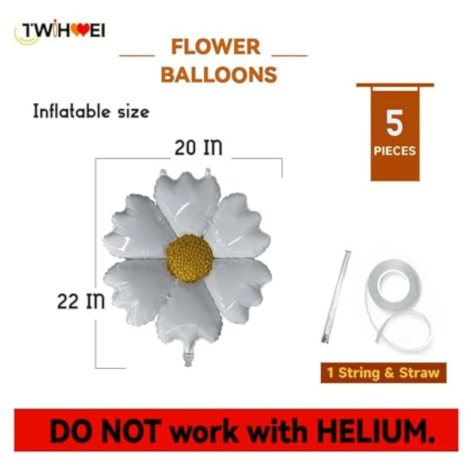5 Pcs Daisy Flower Foil Mylar Balloons - White Groovy Boho Style, Ideal For Birthday, Wedding, Shower Party Decorations & Supplies