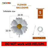 5 Pcs Daisy Flower Foil Mylar Balloons - White Groovy Boho Style, Ideal For Birthday, Wedding, Shower Party Decorations & Supplies