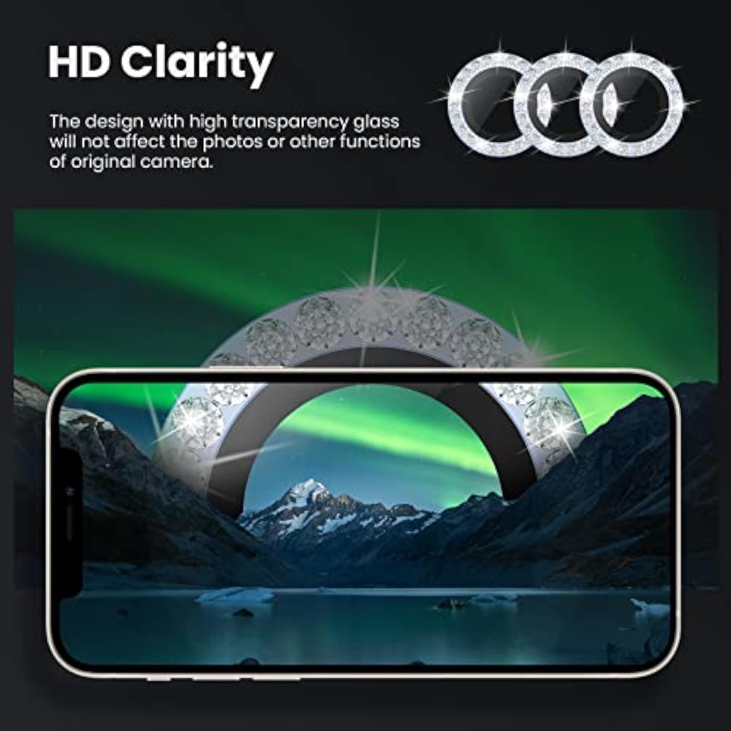For Iphone 13 Pro/Iphone 13 Pro Max Camera Lens Protector Bling, Protection Camera Cover Tempered Glass Screen Protector Diamond Metal Individual Ring For 13Pro 6.1" / 13 Promax 6.7 Inch 2021