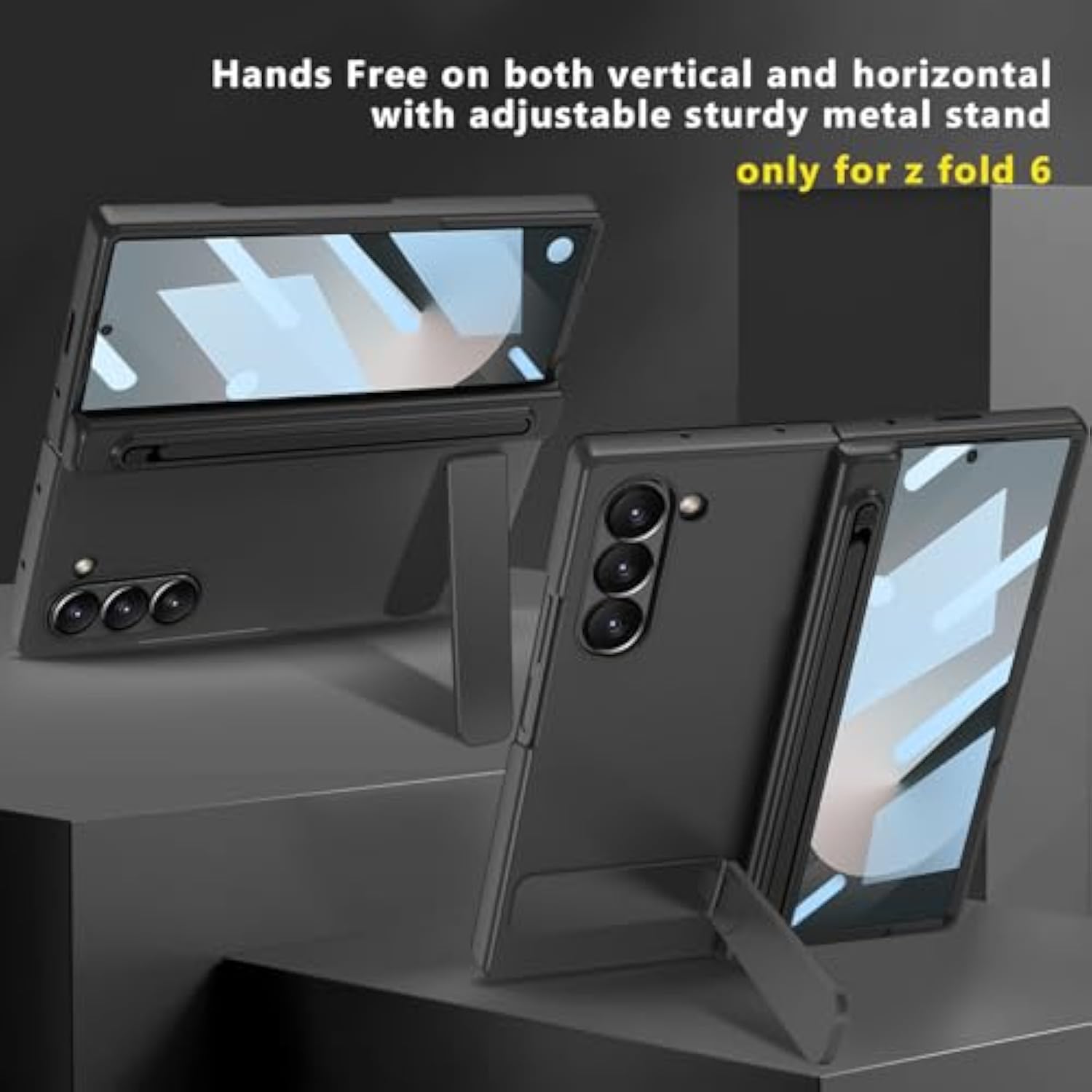 For Samsung Galaxy Z Fold 6 Case With New Integrate Thinner Pen Holder, Adjustable Metal Stand, For Round Shape Magsafe Accessories, Built In Screen Protector, Magnetic 2024, Black