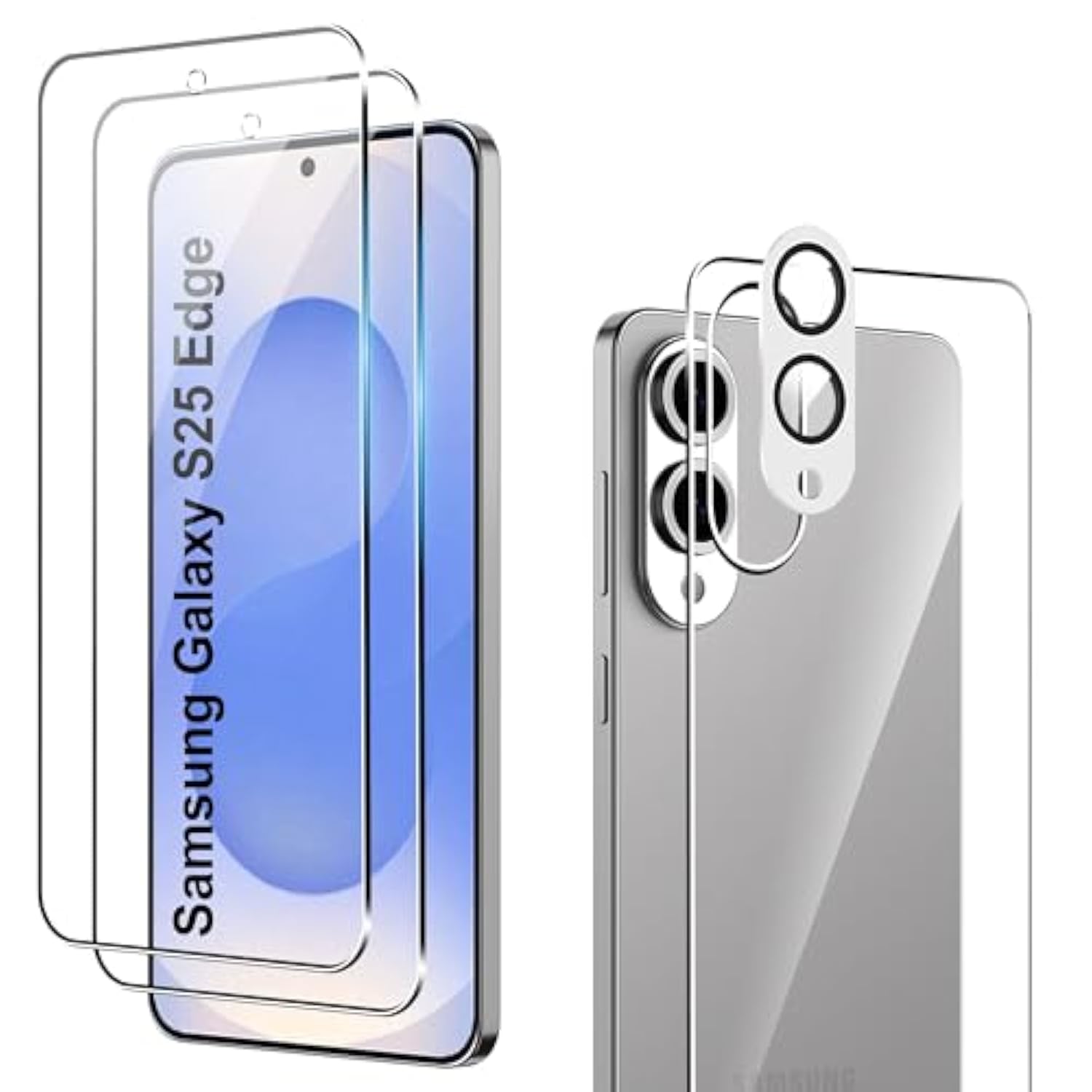For Samsung Galaxy S25 Edge Screen Protector +Camera Lens Protector+Back Screen Protector,Tempered Glass,Anti-Scratch,High Definition(2+1+1 Pack)