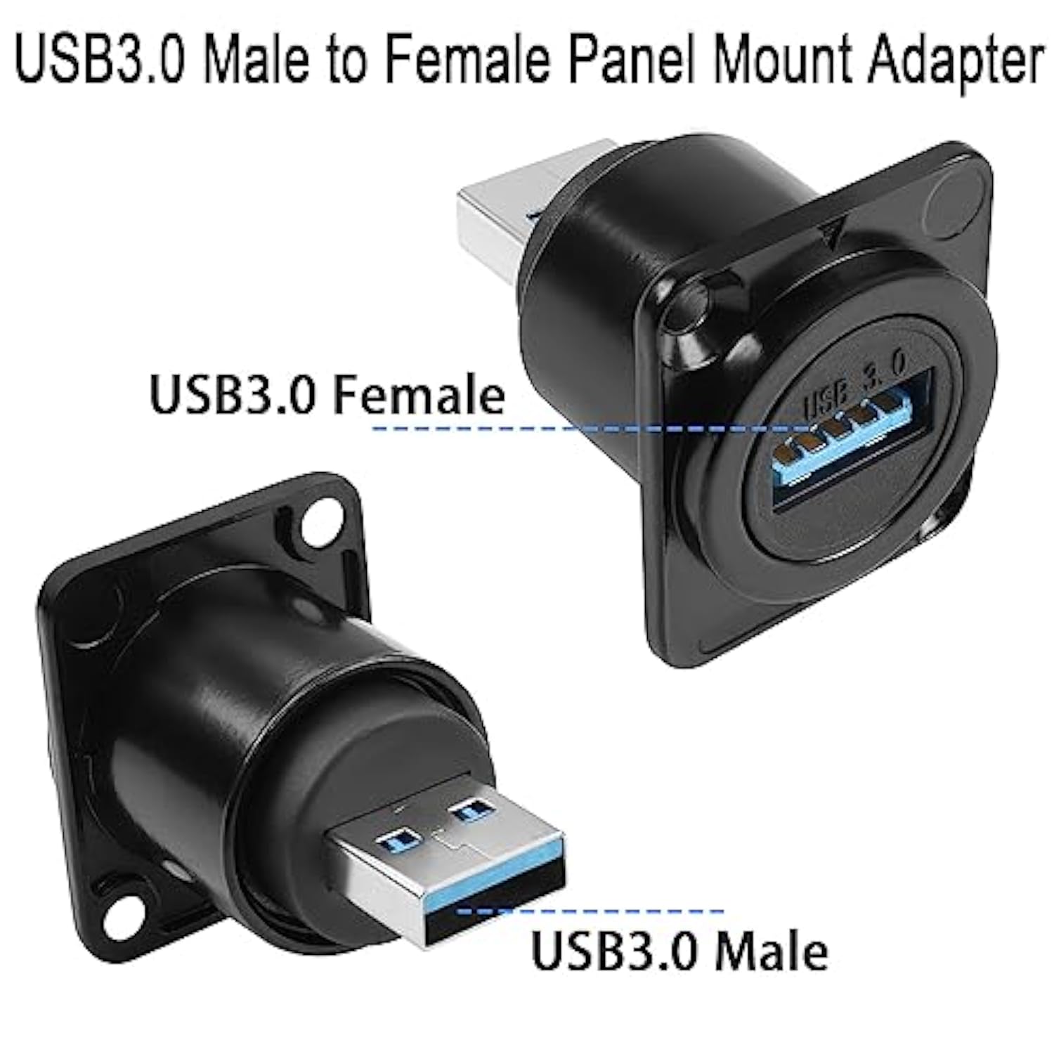 Usb3.0 Male To Female Panel Mount Adapter 5Gbps Usb Plug To Socket Conversion