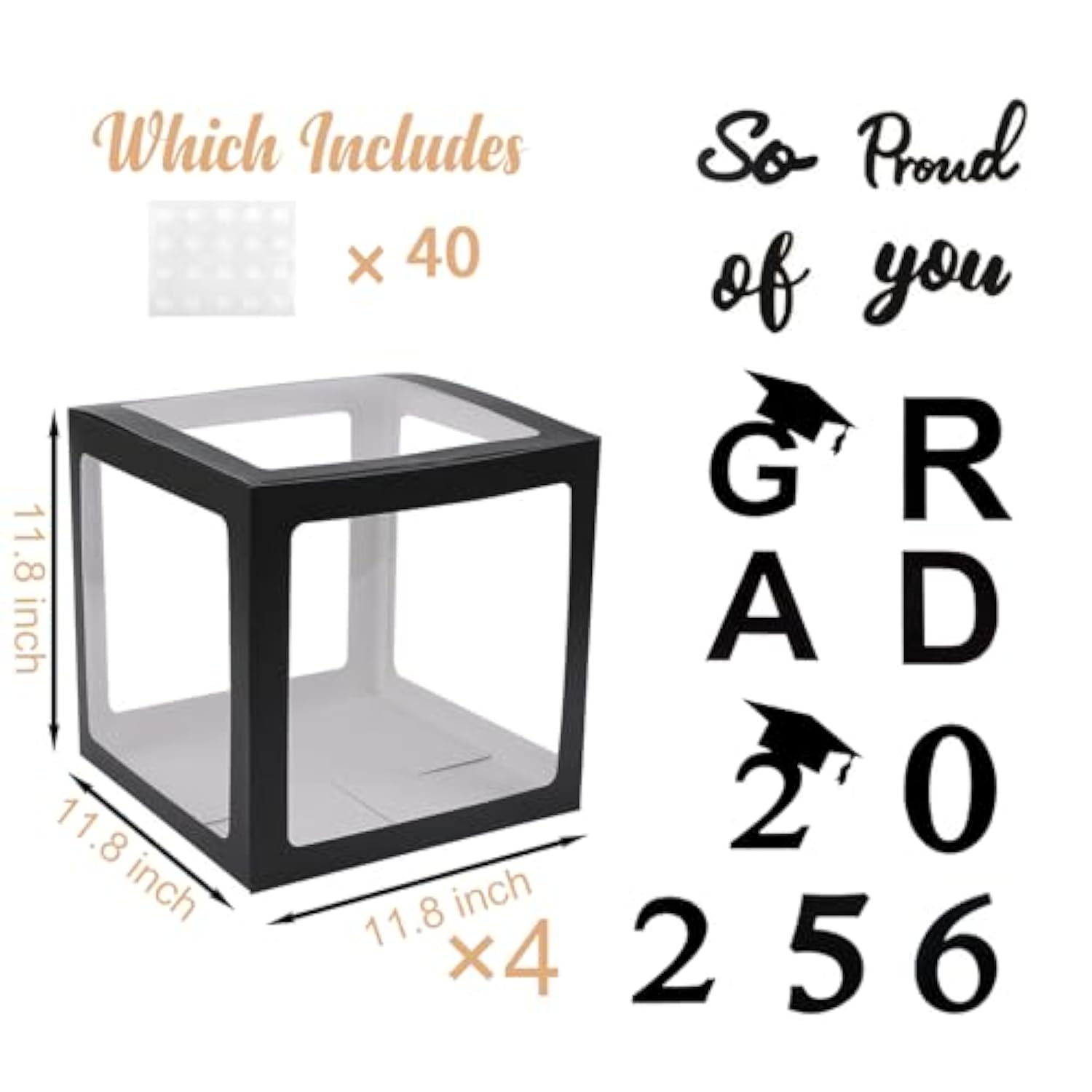 2025 2026 Graduation Decorations Party Supplies,4 Pieces Black Balloon Boxes For Graduation Party With Letter “Grad 2026 So Proud Of You ”, Class Of 2025 2026 School Grad Party Decorations