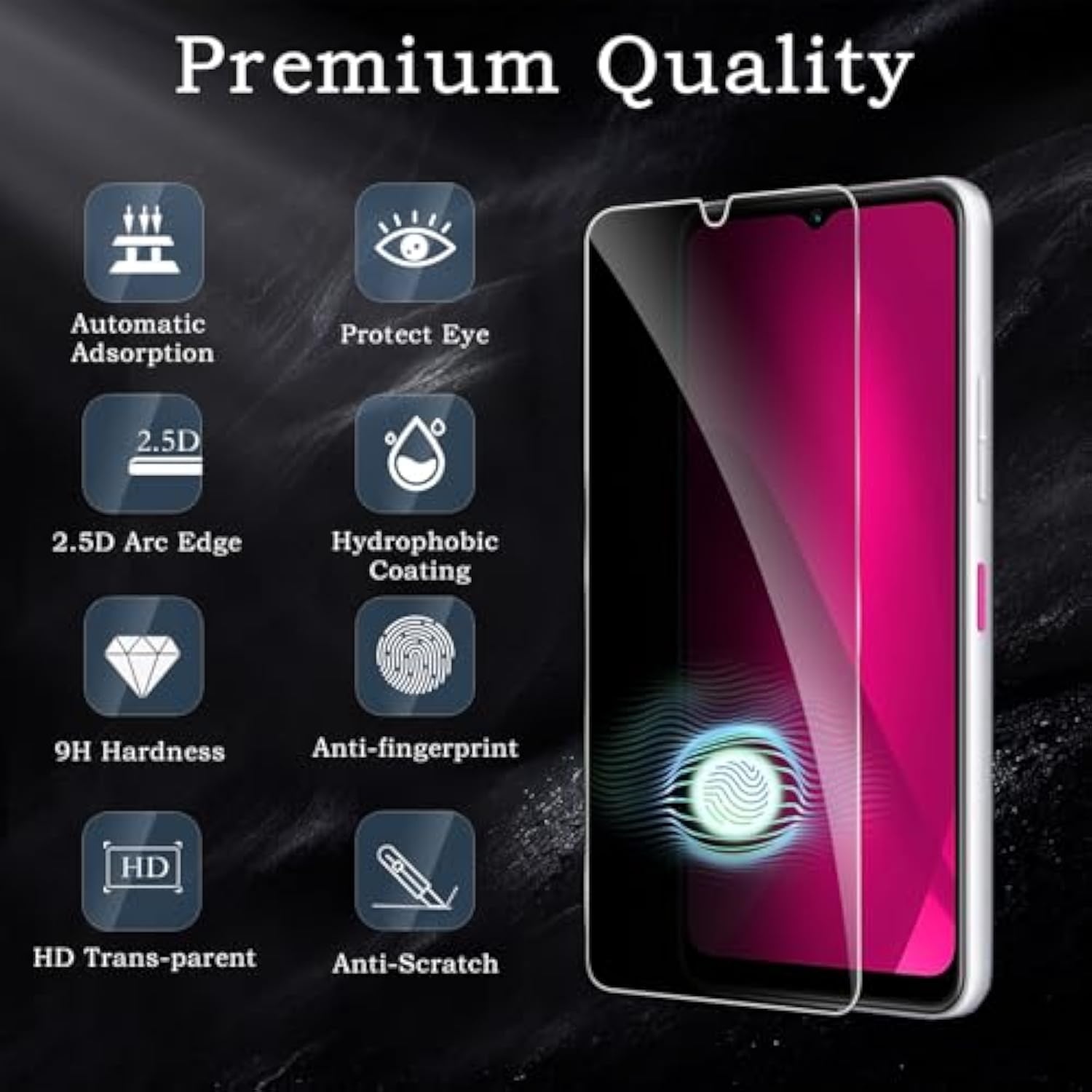 Privacy Screen Protector For T-Mobile Revvl 7, Shatterproof Tempered Glass Accessories, Anti Spy Tempered Glass Film, Case Friendly Ultra Resistant 9H Hardness Anti-Glare Hd Black -3 Pack