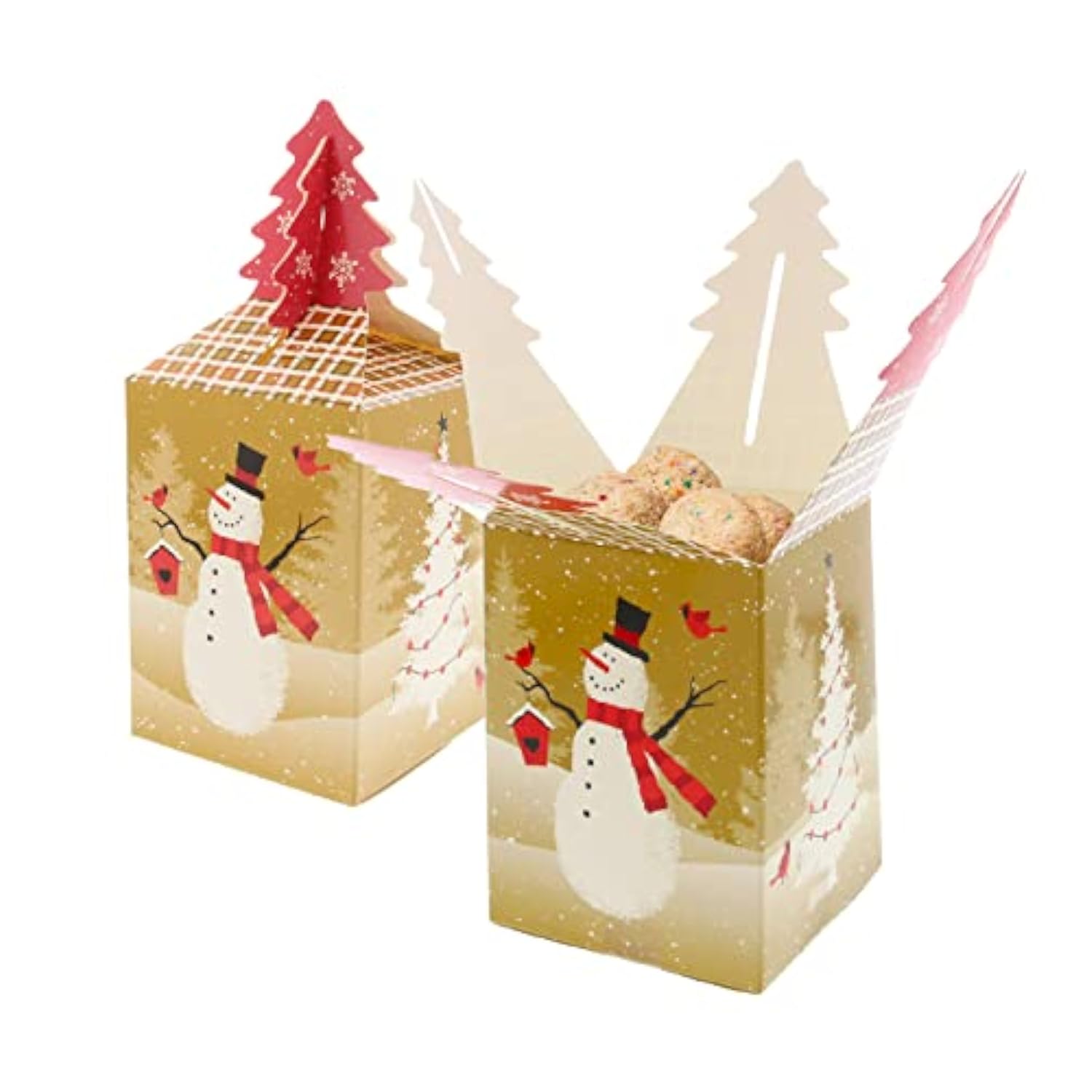 Gia'S Kitchen Christmas Treat Gift Containers, 20 Pack - 3D Christmas Gift Boxes To Hold Delicious Holiday Treats - Perfect Cookie Holders For Gift Giving, Party Favor Bags - Snowman