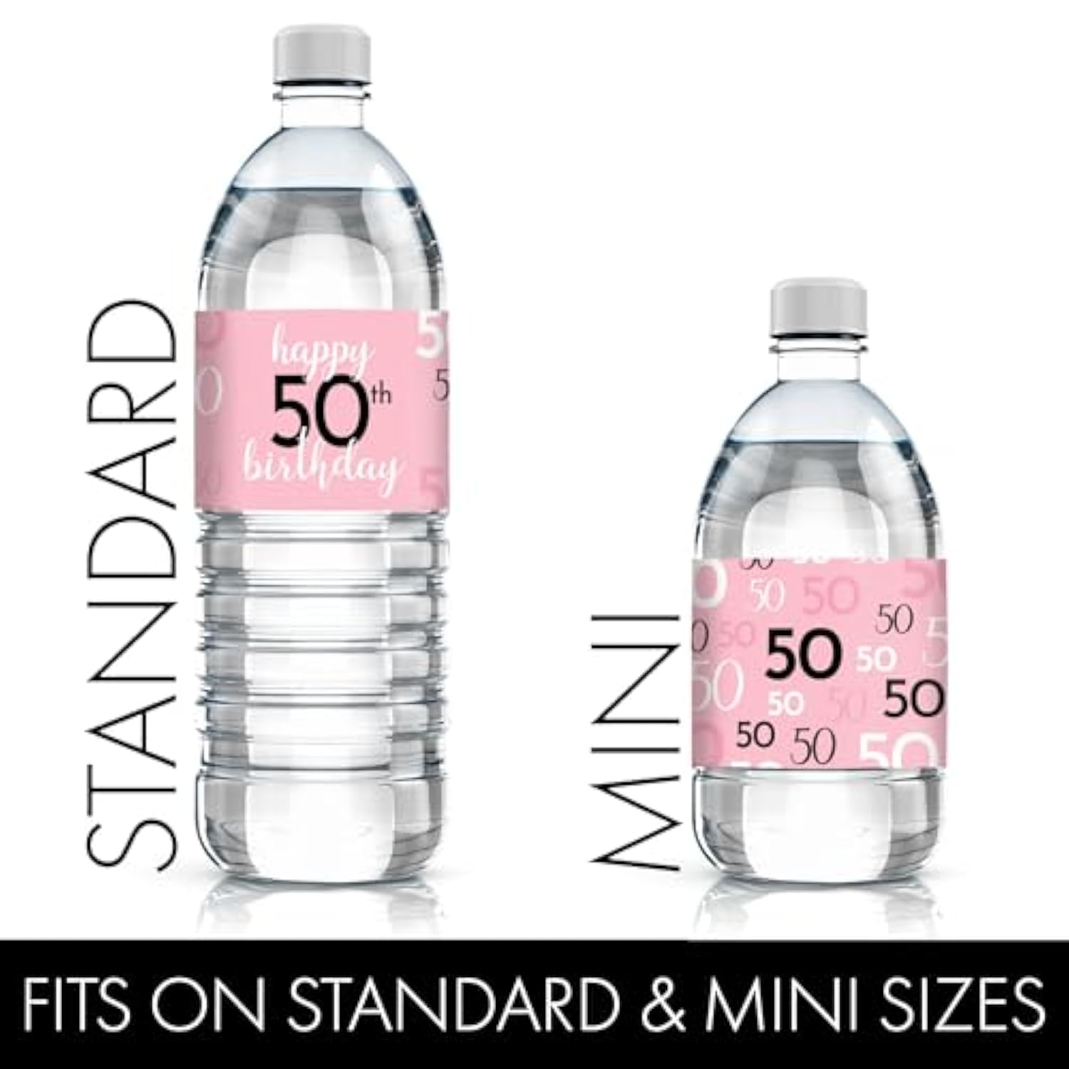 Pink, Black, And White 50Th Birthday Party Water Bottle Labels - 20 Count, 50Th Birthday Party Decorations For Women