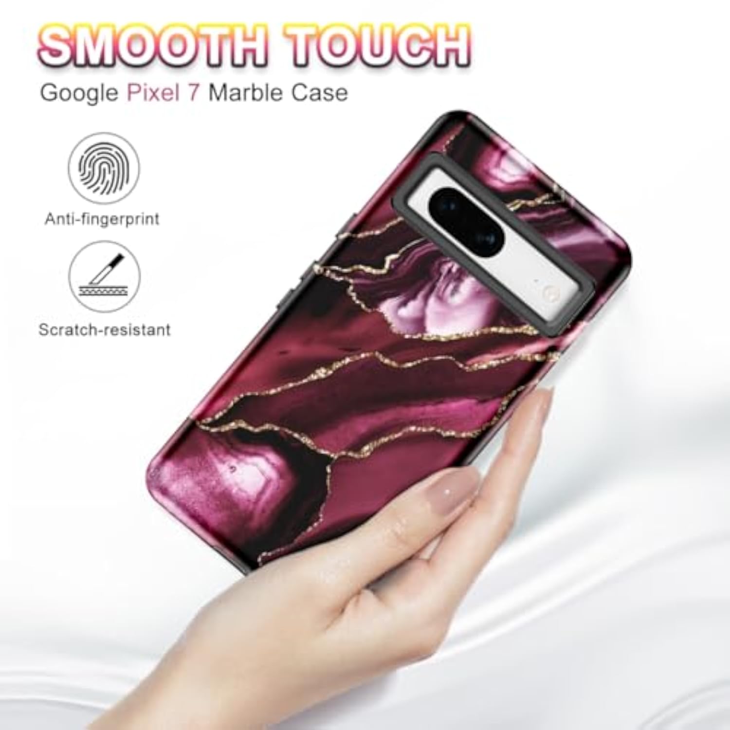 Marble Pattern 3 in 1 Heavy Duty Shockproof Full Body Rugged Hard PC+Soft Silicone Drop Protective Case for Google Pixel 7 (2022) - Wine Red