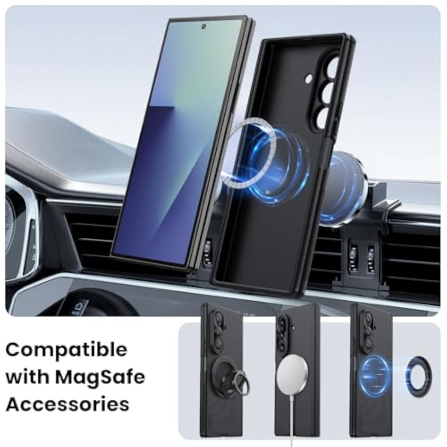 Samsung Galaxy Z Fold 7 Magnetic Case with Hinge Protection, Compatible with Magsafe, Frosted Shield Protective Case for Galaxy Z Fold 7 5G (Black)