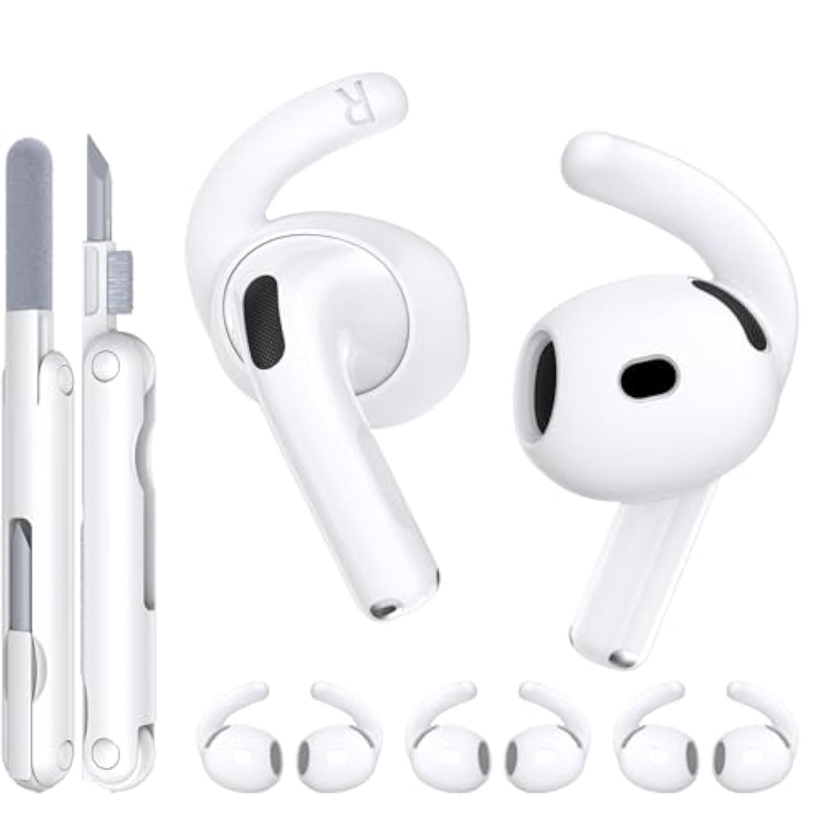 For Airpods 4 Ear Tips 4 Paris Anti-Slip Sport Ear Hooks Soft Silicone Ear Grips Compatible With Apple Airpods 4 For Men Women With Cleaning Pen Kit And Carabiner (White)