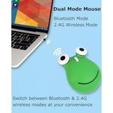 Wireless Mouse Cute Bluetooth Animal Green Frog Silent Small Middle Hands Ergonomic Portable Quiet Travel Lightweight Usb Optical Cordless Mice For Pc Laptop Computer Mac Kids Girl Boy Women Men Gift