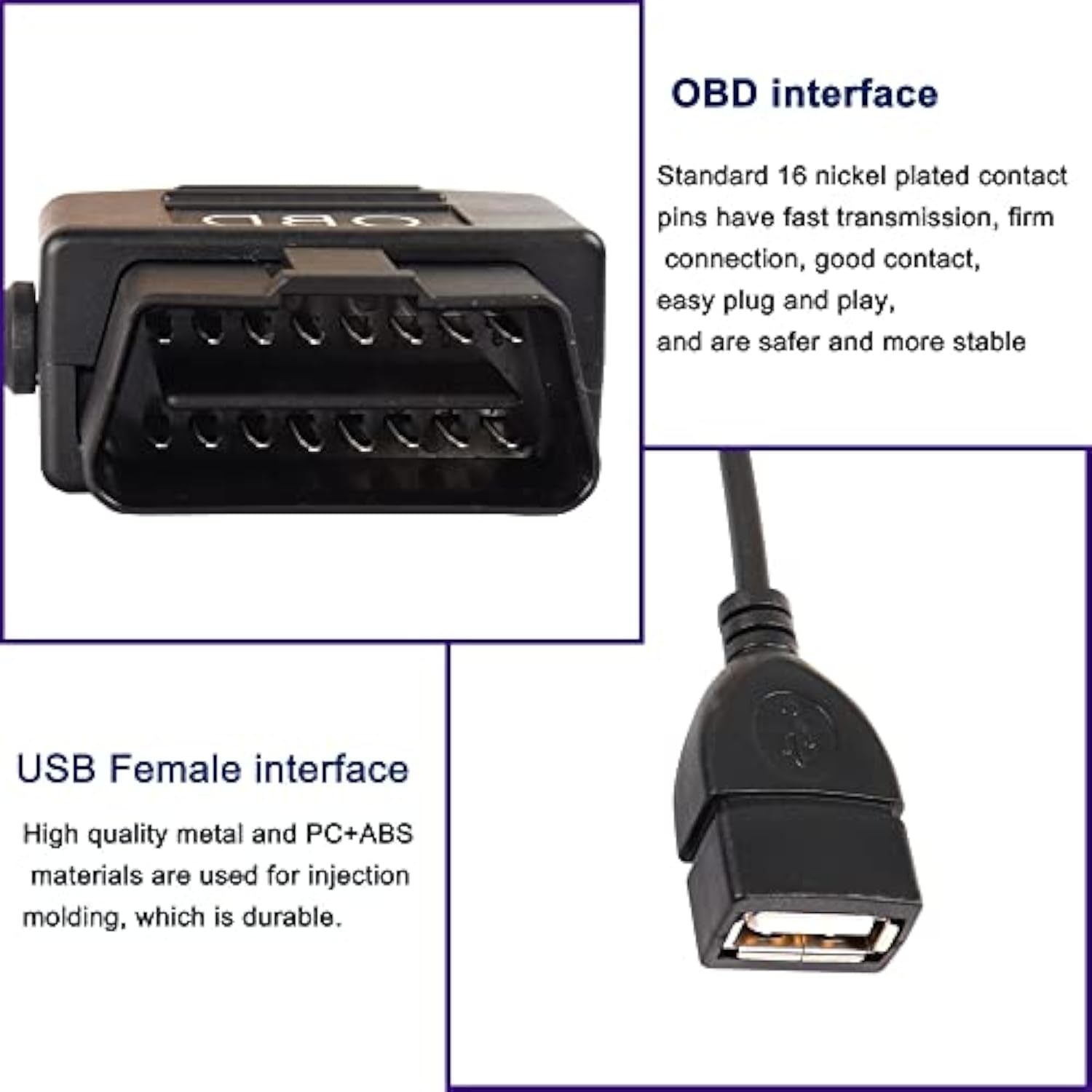 Obd To Usb Power Cable Adapter 16Pin Obd2 Male To 5V 2A Usb Female Connector 1