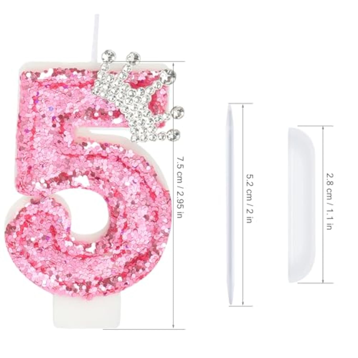 Birthday Number Candles,Pink Crown Birthday Candles For Cake,Glitter Number 5 Candle Cake Topper With Sequins For Girls,Women, Anniversary Celebrations Supplies (Pink 5)