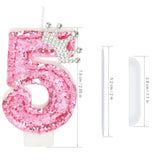 Birthday Number Candles,Pink Crown Birthday Candles For Cake,Glitter Number 5 Candle Cake Topper With Sequins For Girls,Women, Anniversary Celebrations Supplies (Pink 5)