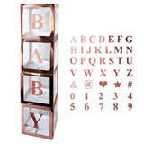 Baby Shower Decoration Boxes Kit, 4 Pcs Rose Gold Transparent Balloon Boxes With 30 Letters 10 Numbers 5 Symbols, Baby Blocks For Baby Shower Gender Reveal Backdrop Birthday Party Decor