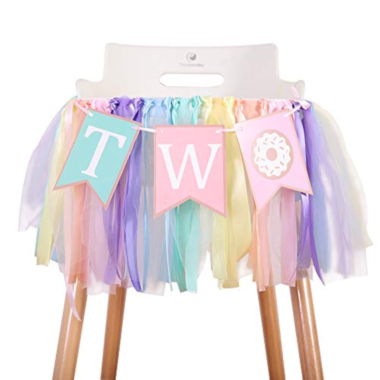 Donut Theme 2nd Birthday High Chair Banner – Rainbow Ribbon Tutu Party Decor