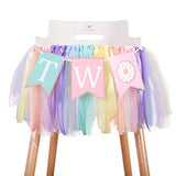 Donut Theme 2nd Birthday High Chair Banner – Rainbow Ribbon Tutu Party Decor