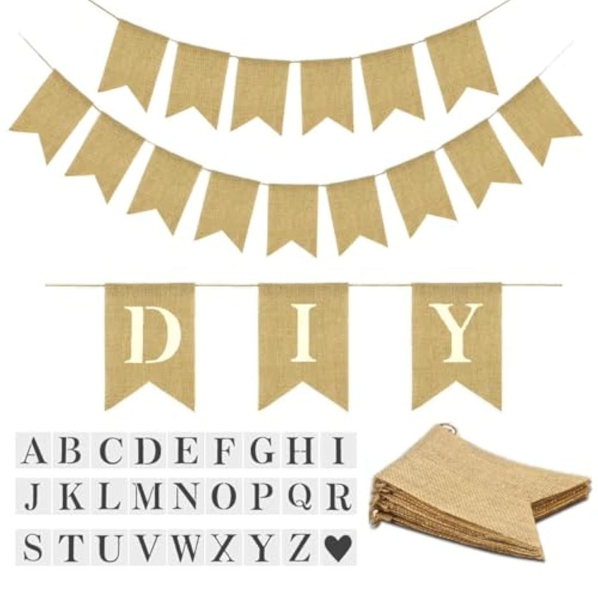 15Pcs Burlap Baner Prestringed, Diy Custom Banner Kit, Customizable Personalized Banner, With Letters A To Z Stencil, Birthday Wedding Party Decor