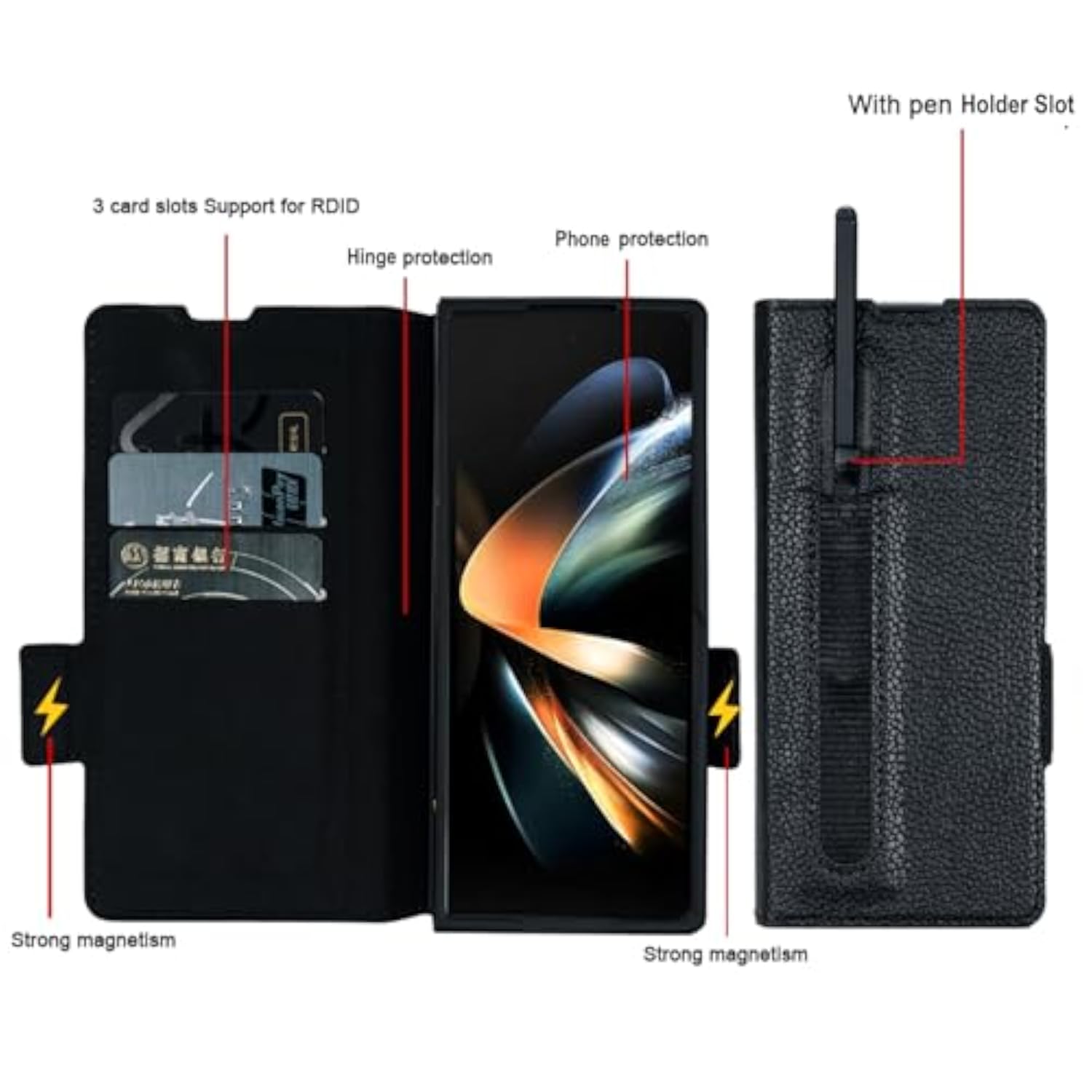 Motorola Moto Razr Fold Luxury Leather Wallet Case with Pen Holder and Card Slots, Compatible with MagSafe, Moto Pen Ultra Slot, RFID Blocking, Magnetic Slim Phone Cover