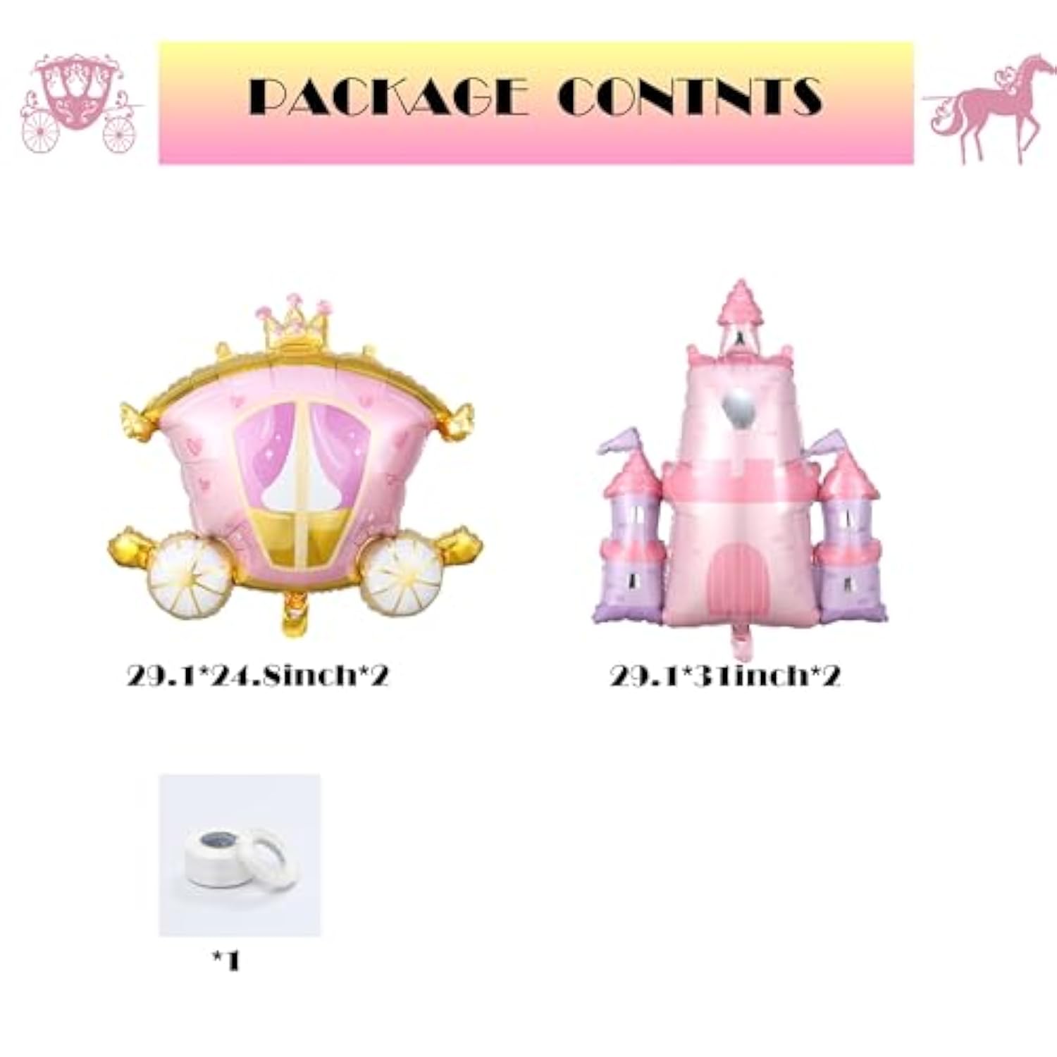 4Pcs Princess Birthday Party Balloons With 30Inch Castle Carriage Foil Balloons For Girl Princess Baby Shower Decorations(4Pcs Set)