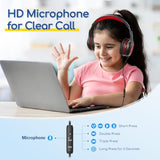 Kids Headphones Wired With Microphone, 85/94Db Volume Limit Headphones For Kids, Portable Wired Headphone With Shareport, Stereo Sound Foldable Headset For School/Tablet//Kindle, Black Red