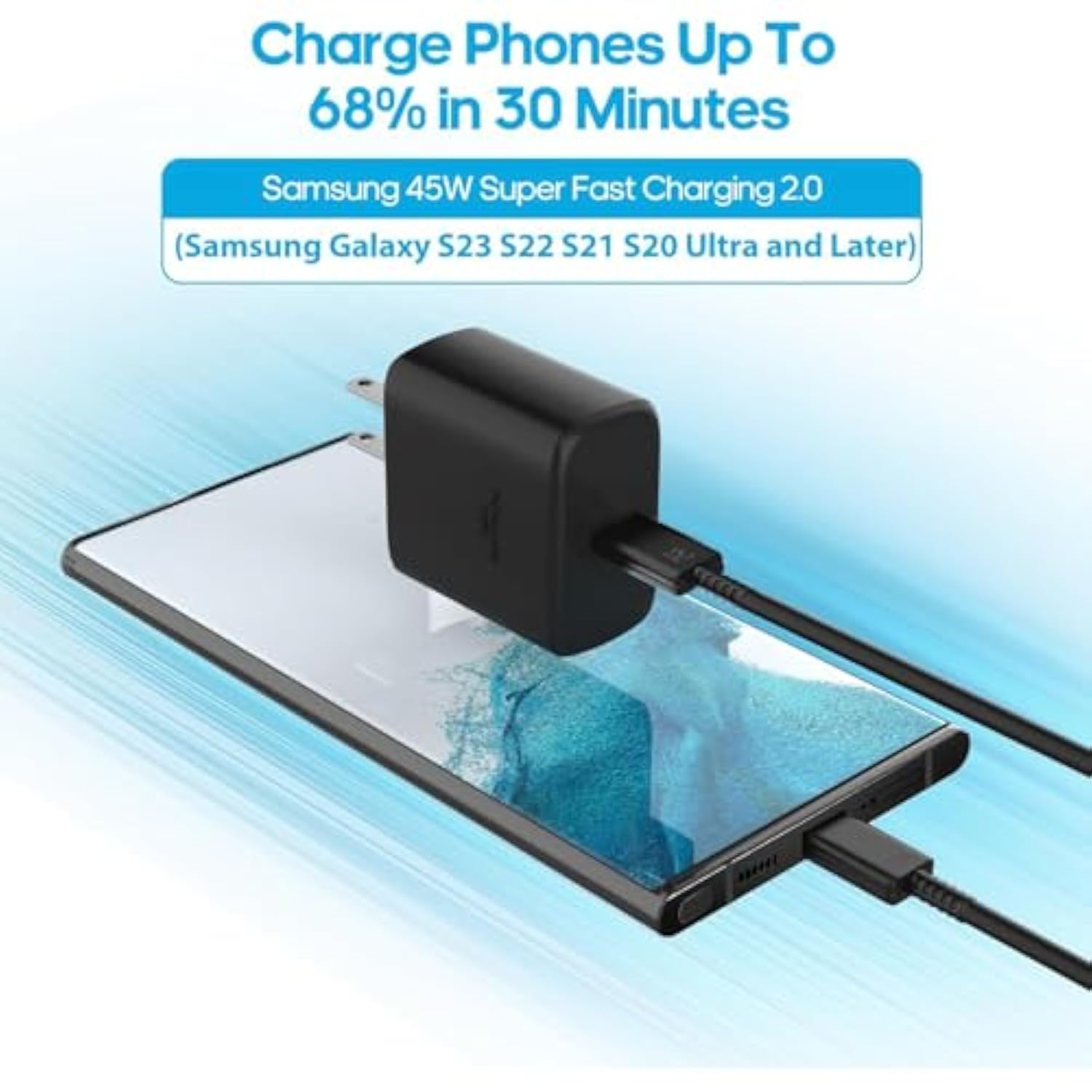 Samsung Usb-C Charger Super Fast Charging 45W Wall Charger & 6.6Ft Cable For Samsung Galaxy S25 Ultra/S25/S25+/S24+/S24 Ultra/S24/S24+/S23 Ultra/S22 Ultra/S21 Ultra