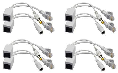 Passive Poe Injector And Poe Splitter Kit With Rj45 Ethernet And Power Via Dc 5.5X2.1 Mm F/M Adaptor Connectorwhite 4 Pairs