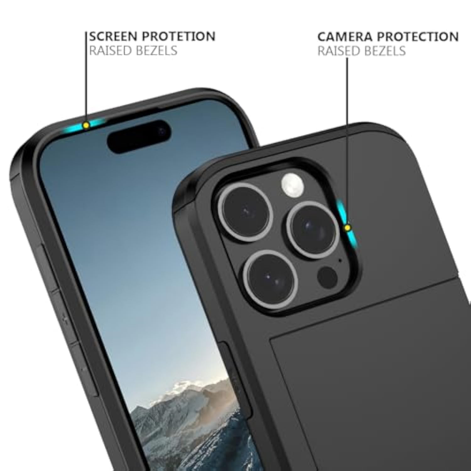 Compatible With 16 Pro Case With Card Holder Dual Layer Heavy Duty Protective Shockproof Hidden Card Slot Slim Wallet Phone Cover For 16 Pro For Women&Men 6.3 Inch(Black)