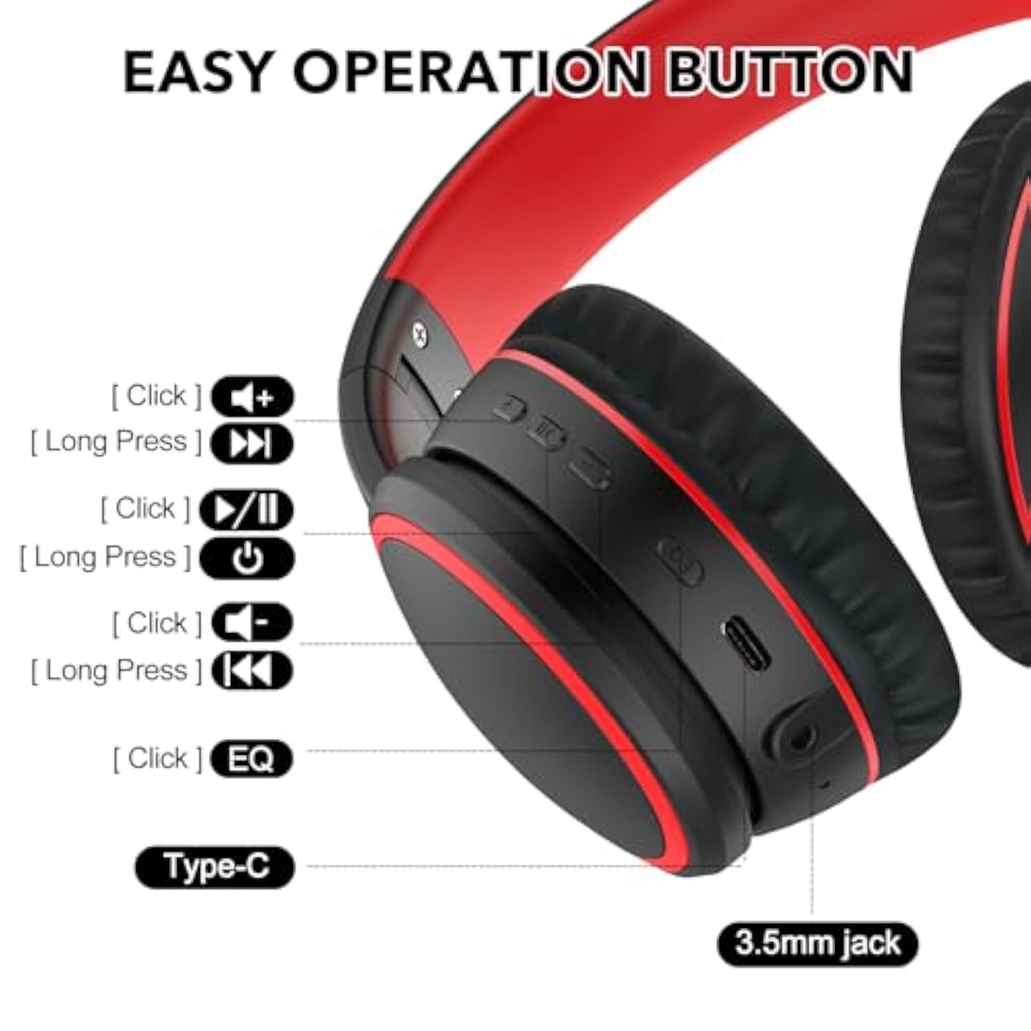 B10 Bluetooth Headphones Over Ear, Lightweight Folding Stereo Bass Wireless Headset With Mic, 50H Playtime, Volume Control, Bluetooth 5.3 Headphones For Ipad/Travel/Tablet/Pc (Black)